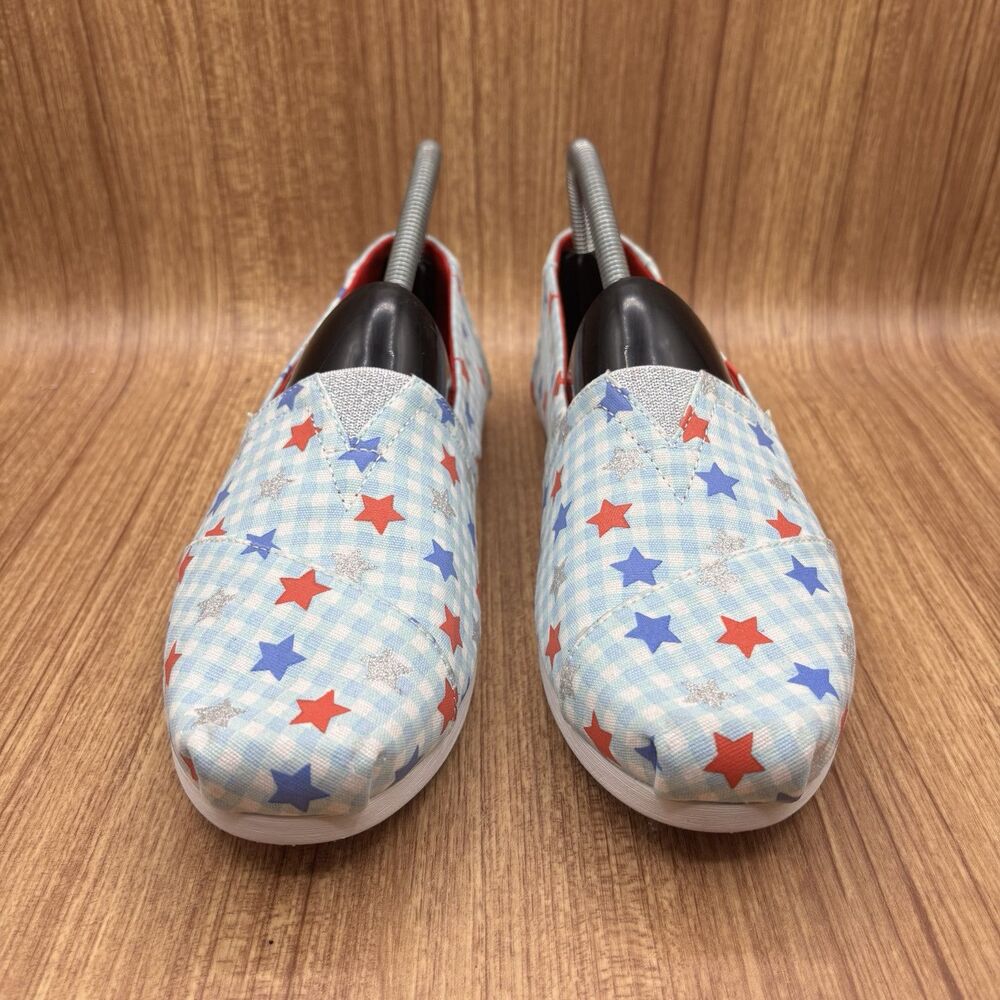 TOMS Blue & Red Gingham‎ Glow In The Dark Star Print Alpargata Shoes Size 9.5 - Picture 4 of 9